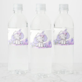 Flicka Lila Boho Elefant Baby Shower Vattenflaskor Etikett