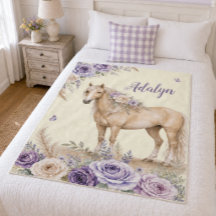 Flicka Lila Gul Ros Häst Monogram