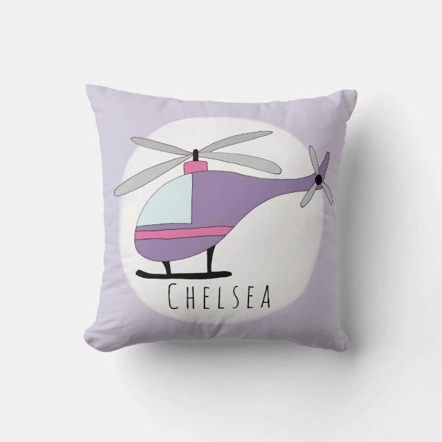 Flicka Lila Helicopter Namn Kudde (Framsida)