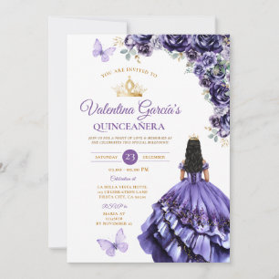 Flicka Lila Klänning Quinceañera 15 År Blommor Gul Inbjudningar
