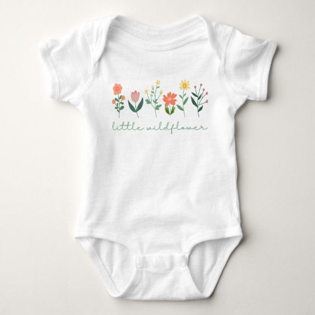 Flicka Little Wildblomma Blommigt Baby Bodydräkt T Shirt (Framsida)