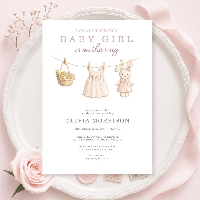Flicka Lokalt Odlad Bondemarknad Baby Shower Inbjudningar (Skapare uppladdad)