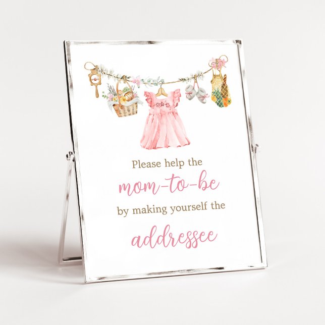 Flicka Lokalt Odlad Kuvert Station Skylt (Pink Locally Grown Clothesline Baby Shower Envelope Station Sign)