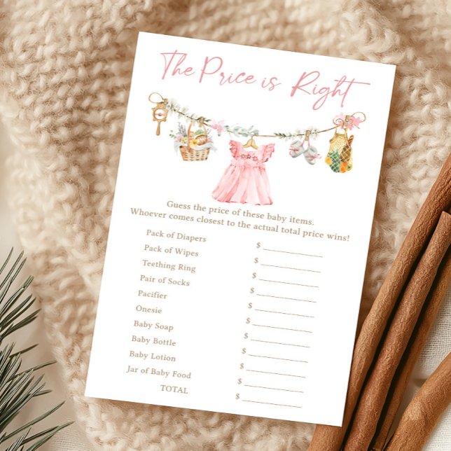 Flicka Lokalt Odlad The Price Is Right Lek (Pink Locally Grown Clothesline Baby Shower The Price Is Right Game)