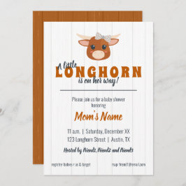 Flicka Longhorn Burnt Orange Baby Shower Inbjudningar