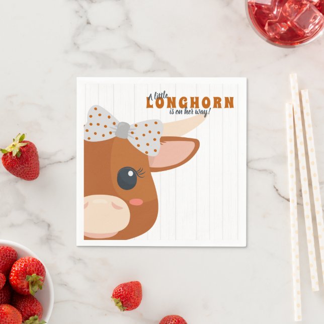 Flicka Longhorn Burnt Orange Baby Shower Pappersservett (Insitu)