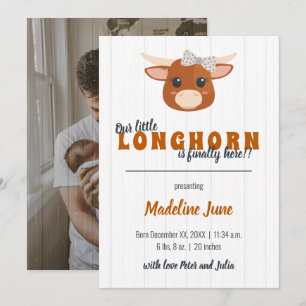 Flicka Longhorn Burnt Orange Lodrät Birth Meddelande