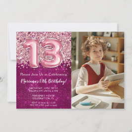 Flicka Magenta Rosa Glitter 13-årsdag Inbjudningar
