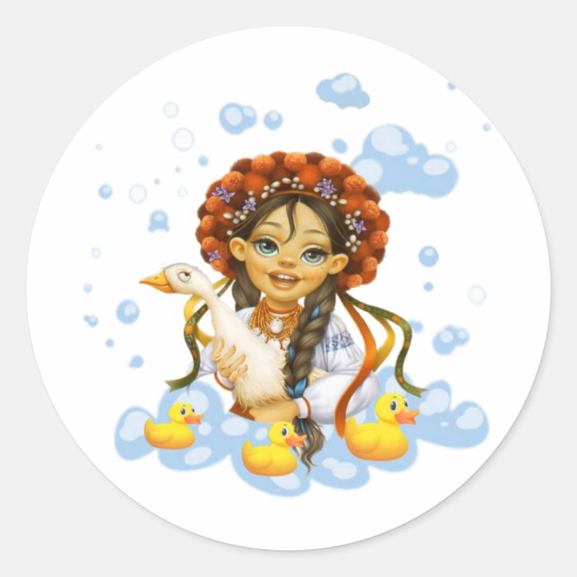 Flicka med Anka-stickers & etiketter (Framsida)