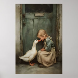 Flicka med ankälsklig tryckbar, rustik Cottagecore Poster