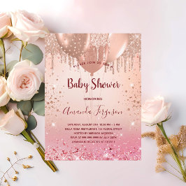 Flicka med babyskor i rosa ros guld glitter inbjudan vykort