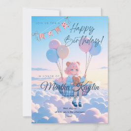 Flicka med ballonger Drömmig himmel festkort Inbjudningar