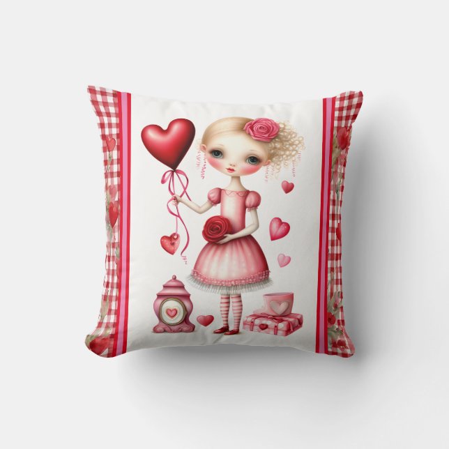Flicka med Balloon Valentine Kudde (Framsida)