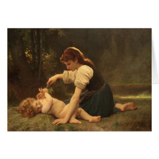 Flicka med barn av Bouguereau 1881 Hälsningskort