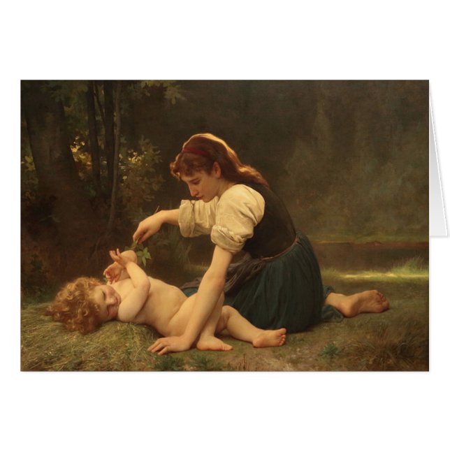 Flicka med barn av Bouguereau 1881 Hälsningskort (Framsidan Horizontal)