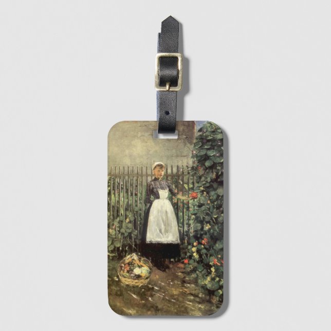 Flicka med Basket i grönsaker i en Garden Bagagebricka (Framsida vertikal)