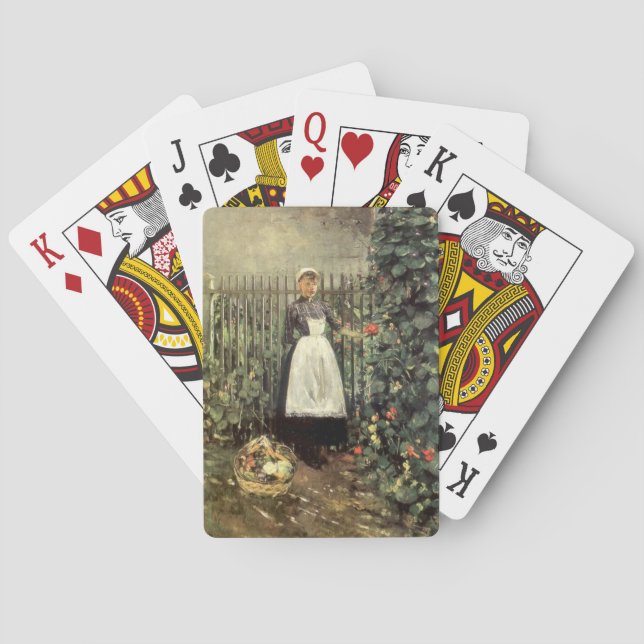 Flicka med Basket i grönsaker i en Garden Casinokort (Baksidan)