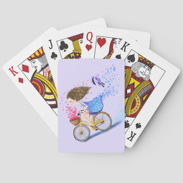 Flicka med Bike Play Cards Romantic Gift Casinokort (Baksidan)