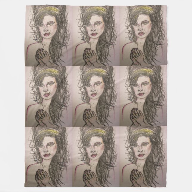 flicka med bikuphår som ber fleecefilt (Framsidan)