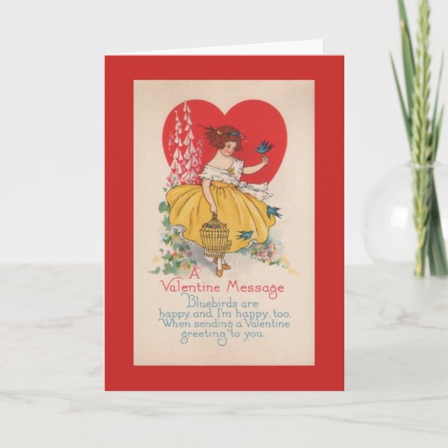 Flicka Med Blåfåglar Valentine Helgkort (Framsida)