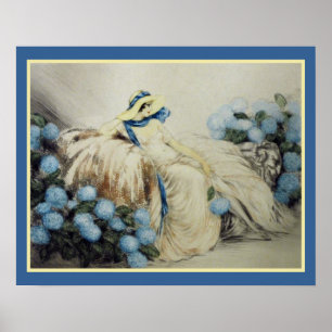 Flicka med blåttvanlig hortensia poster