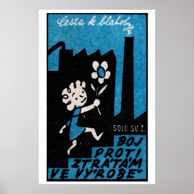 Flicka med blomma Matchbox konsttryck, tjeckisk vi Poster (Framsidan)