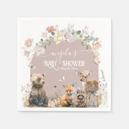 Flicka med blommigt för trädsdjur Baby Shower Pappersservett
