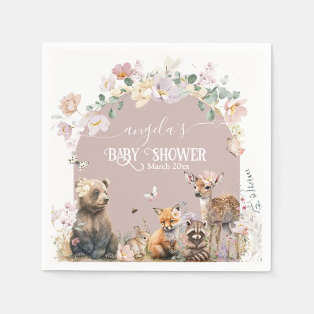 Flicka med blommigt för trädsdjur Baby Shower Pappersservett (Framsidan)