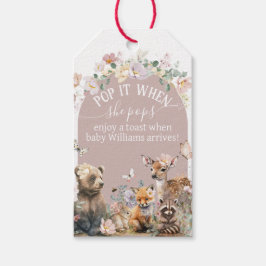 Flicka med blommigt för trädsdjur Baby Shower pop Presentetikett