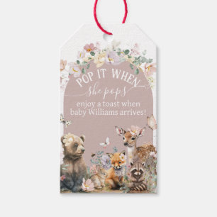 Flicka med blommigt för trädsdjur Baby Shower pop Presentetikett
