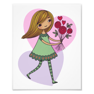 Flicka med blommor fototryck