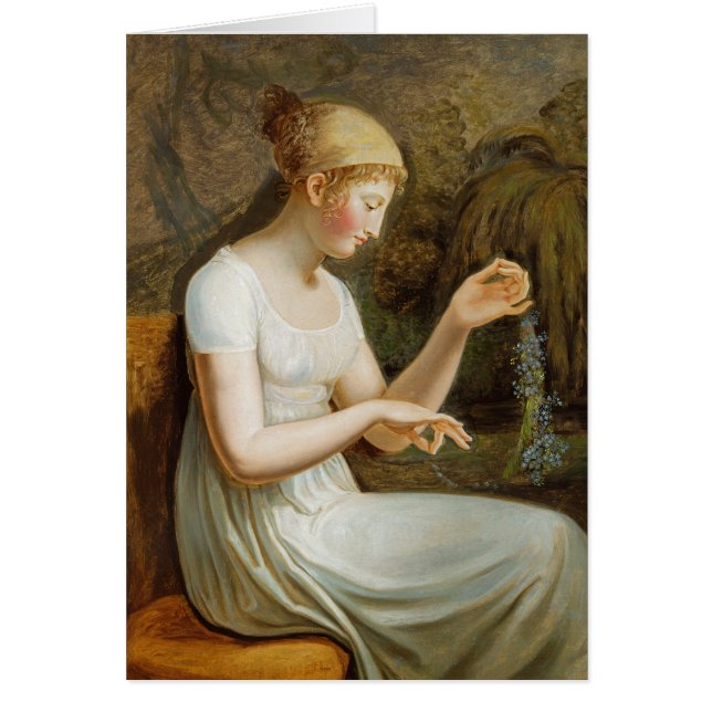 Flicka med blommor hälsningskort (Framsidan)