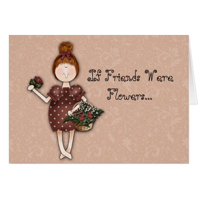 Flicka med blommor hälsningskort (Framsidan Horizontal)