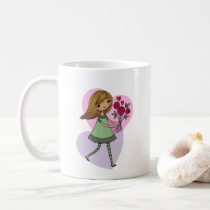 Flicka med blommor kaffemugg