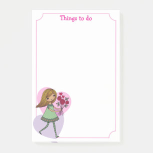 Flicka med blommor post-it block