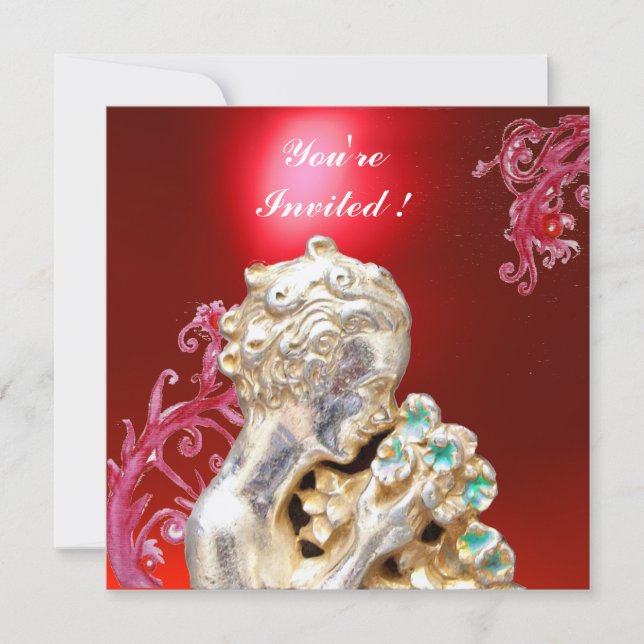 Flicka med blommor, röd rubin inbjudningar (Framsida)