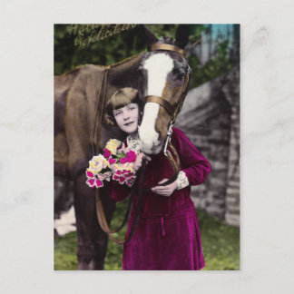 Flicka med blommor vykort