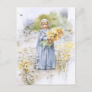 Flicka med blommor vykort