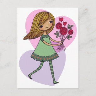 Flicka med blommor vykort