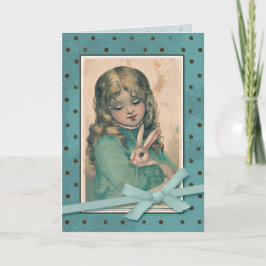 Flicka med Bunny Vintage Reproduction Helgkort