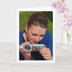 Flicka med Camcorder Porträtt Kort