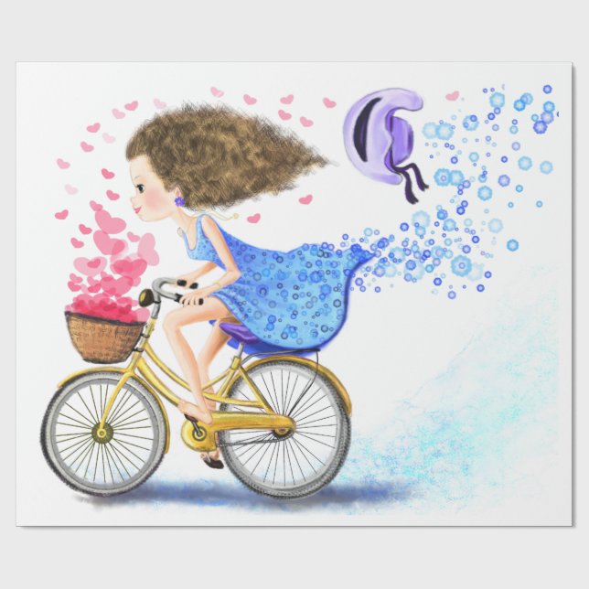 Flicka med cykel romantisk presentpapper (Platt)