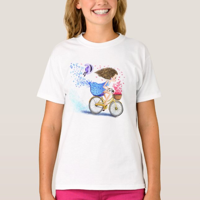 Flicka med cykel romantisk t-shirt (Framsida)