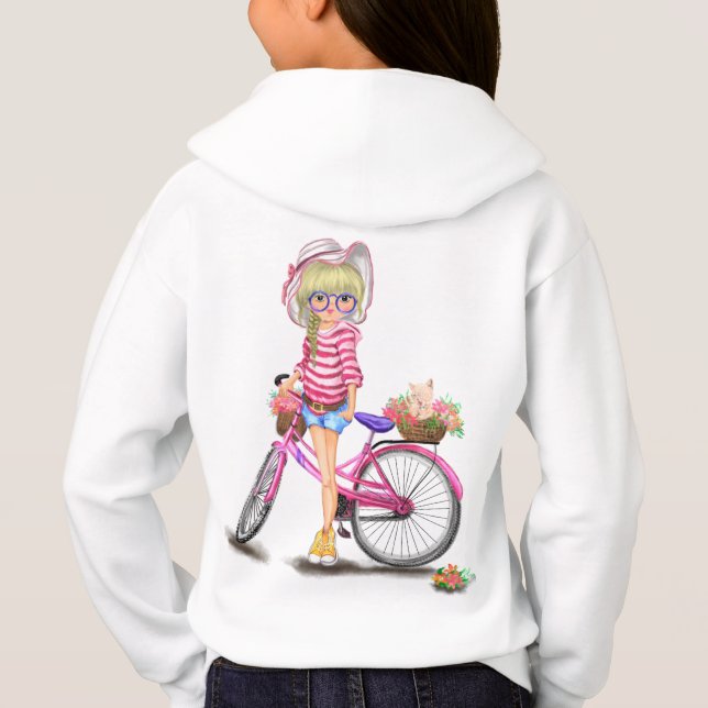 Flicka med cykelhuvtröja t shirt (Baksida)