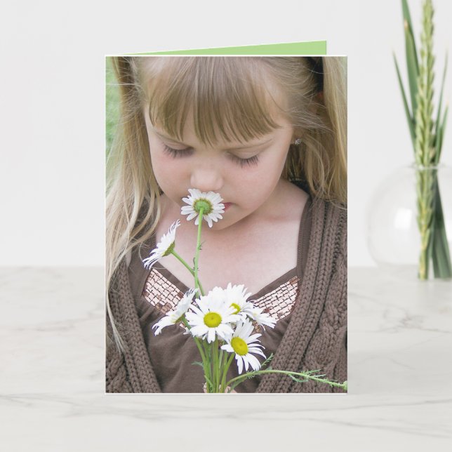 Flicka med Daisy Bouquet-kort Kort (Framsida)