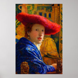 Flicka med den röda hatten av Johannes Vermeer Poster