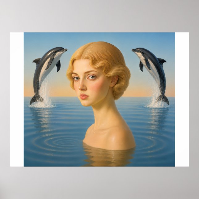 FLICKA med DOLFINER I OCEANEN Poster (Framsidan)