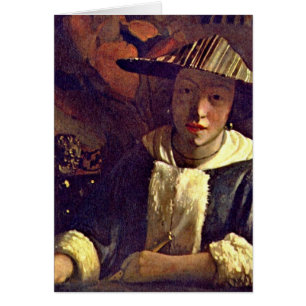 Flicka med en flöjt av Johannes Vermeer Hälsningskort