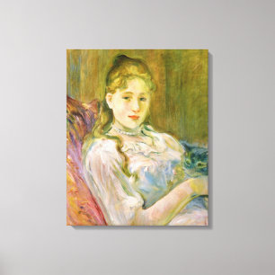 Flicka med en katt (av Berthe Morisot) Canvastryck
