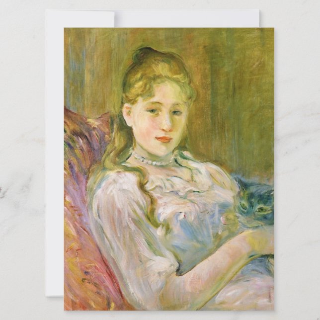 Flicka med en katt (av Berthe Morisot) Kort (Framsida)